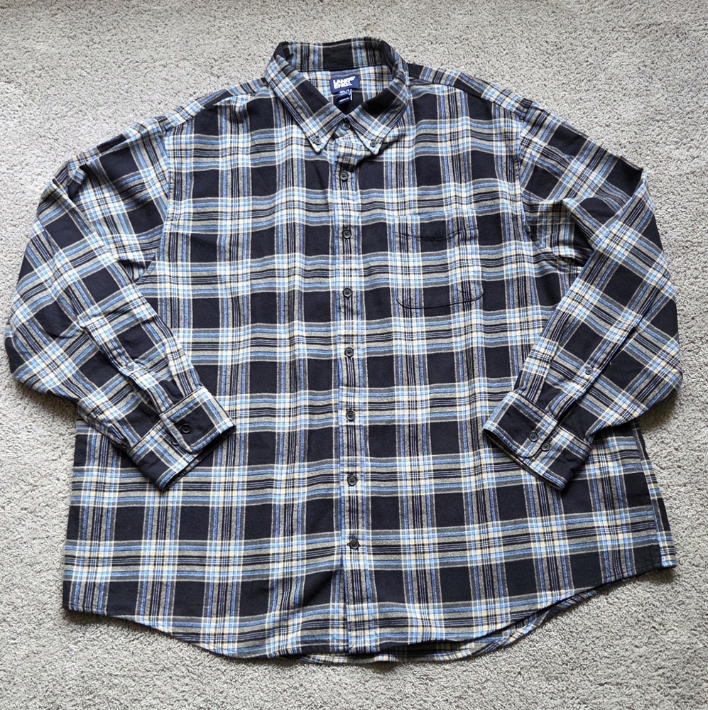 Lands' End Men's Brown Plaid Button-Down 100% Cotton Flannel Shirt, 3XL Tall
